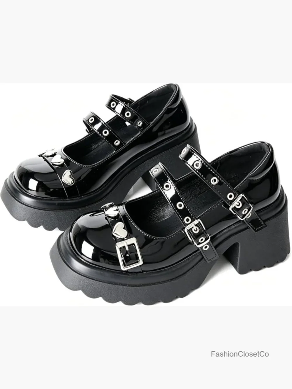 Platform Mary Janes Chunky Heels Goth Lolita Cosplay Y2K Ankle Buckle Strap